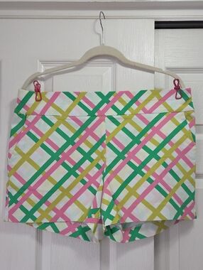 New York & Co Cotton-Blend Shorts in Pink, Green & Yellow